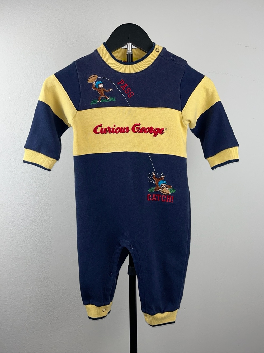 Curious George 1998 Football Embroidered Vintage Romper One Piece 24 Mos